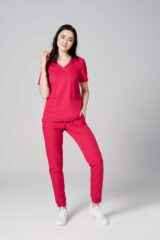 Spodnie medyczne damskie joggery TIBIA deep raspberry